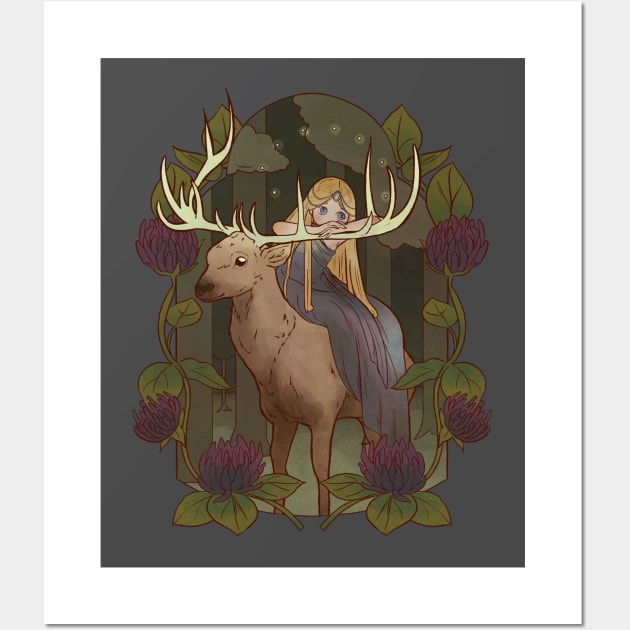 Fairy Tale Deer in in the Magical Forest Wall Art by Kali Space